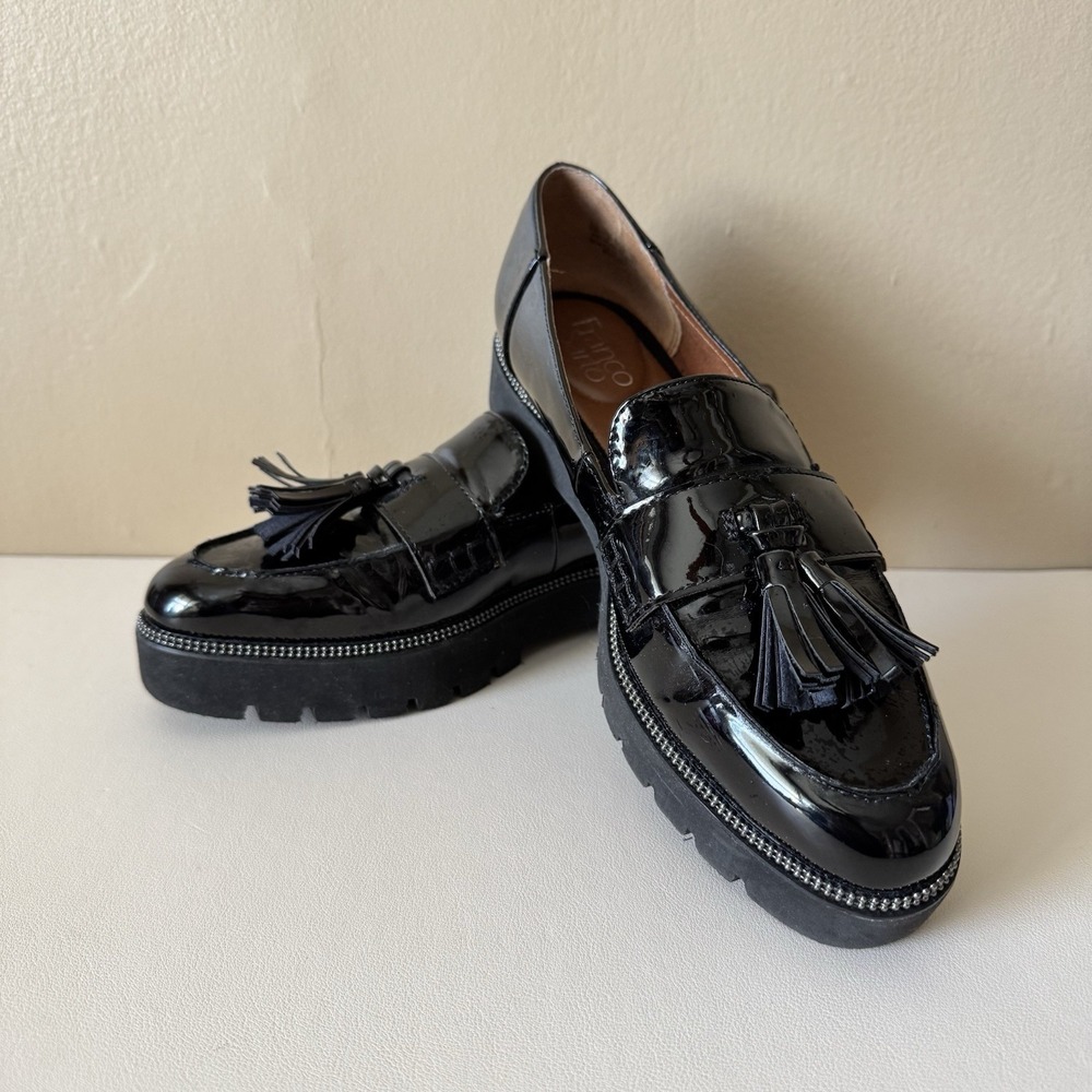 Franco Sarto Black Patent Tassel Loafers